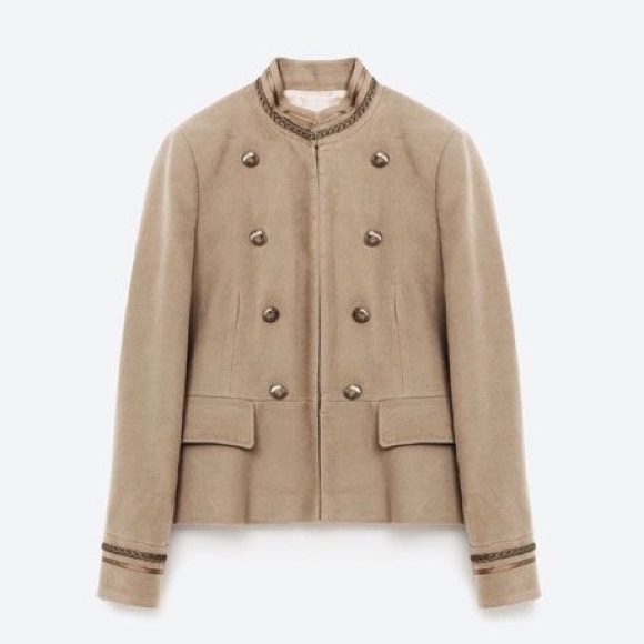 •SOLD• Zara Buttoned Military Blazer Taupe Small - Picture 3 of 8